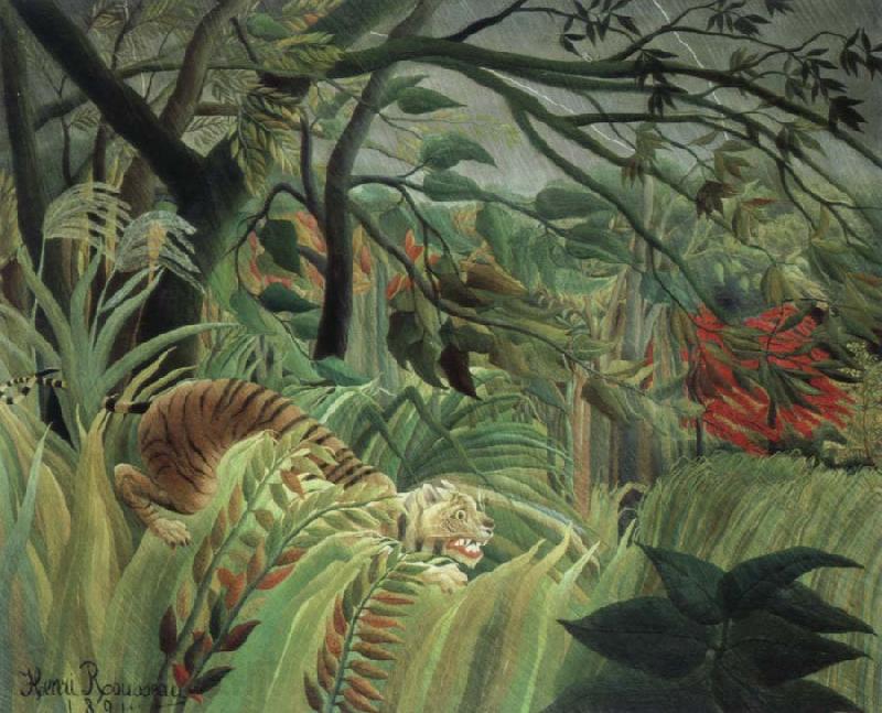 Henri Rousseau tiger in a tropical storm France oil painting art